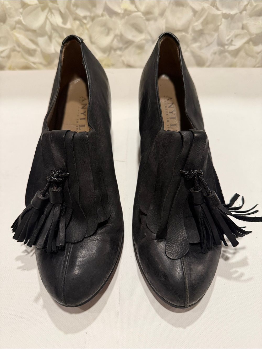 Anyi Lu Black Leather Tassel Kiltie Loafers